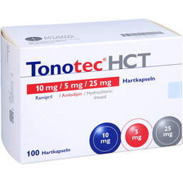 Abbildung: Tonotec HCT 10 mg / 5 mg / 25 mg Hartkapseln 100 St, Hartkapseln PZN 14408992