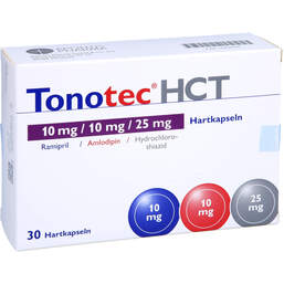 Abbildung: Tonotec HCT 10 mg / 10 mg / 25 mg Hartkapseln 30 St, Hartkapseln PZN 14409000