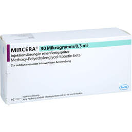 Abbildung: Mircera 30 Mikrogramm / 0,3 ml Injektionslösung i.e.Fert.-S. 3 St, Fertigspritzen PZN 14409773