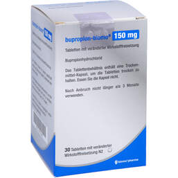 Abbildung: Bupropion-biomo 150 mg Tabletten mit veränd.Wst.-Frs. 30 St, Tablette mit veränderter Wirkstofffreisetzung PZN 14413349