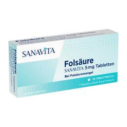 Abbildung: Folsäure Sanavita 5 mg Tabletten Tabletten, 20 St PZN 14416342