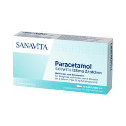 Abbildung: Paracetamol Sanavita 125 mg Zäpfchen 10 St, Säuglings-Suppositorien PZN 14416388