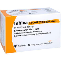 Abbildung: Inhixa 6.000 I.E. 60 mg / 0,6 ml Injektionslösung i.e.F.-Spr. 10 St, Injektionslösung in einer Fertigspritze PZN 14417749