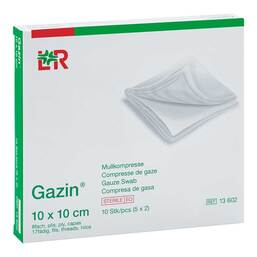 Abbildung: Gazin Mullkomp.10x10 cm steril 8fach 5X2 St, Kompressen PZN 14444025