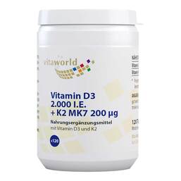 Abbildung: Vitamin D3 + K2 2.000 I.E. / 200 µg Tabletten 120 St, Tabletten PZN 14444947 