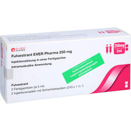 Abbildung: Fulvestrant Ever Pharma 250 mg / 5 ml Injektionslösung i.e.FS 2 St, Injektionslösung PZN 14449241