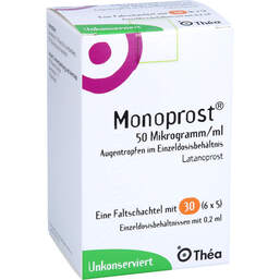 Abbildung: Monoprost 50 Mikrogramm / ml Augentropfenin Einzeldosen 30X0.2 ml, Einzeldosispipetten PZN 14852669