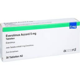 Abbildung: Everolimus Accord 5 mg Tabletten 30 St, Tabletten PZN 15023969
