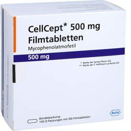 Abbildung: Cellcept 500 mg Filmtabletten 150 St, Filmtabletten PZN 15201342