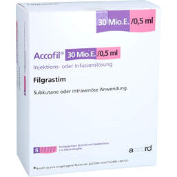 Abbildung: Accofil 30 Mio.E. / 0,5 ml Injektion / Infusionslösung i.e.FS 5 St, Fertigspritzen PZN 15203269