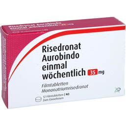 Abbildung: Risedronat Aurobindo 1xwöchentlich 35 mg Filmtabletten  12 St, Filmtabletten PZN 15205096