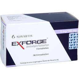 Abbildung: Exforge 5 mg / 160 mg Filmtabletten 98 St, Filmtabletten PZN 15235281