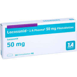 Abbildung: Lacosamid-1A Pharma 50 mg Filmtabletten 14 St, Filmtabletten PZN 15235648