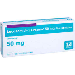 Abbildung: Lacosamid-1A Pharma 50 mg Filmtabletten 56 St, Filmtabletten PZN 15235660