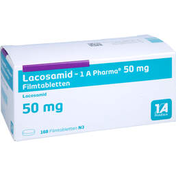 Abbildung: Lacosamid-1A Pharma 50 mg Filmtabletten 168 St, Filmtabletten PZN 15235677