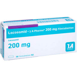 Abbildung: Lacosamid-1A Pharma 200 mg Filmtabletten 56 St, Filmtabletten PZN 15235743