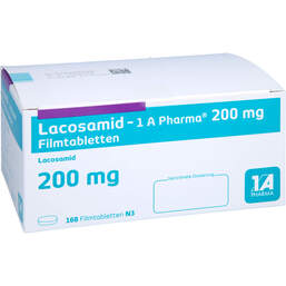 Abbildung: Lacosamid-1A Pharma 200 mg Filmtabletten 168 St, Filmtabletten PZN 15235766