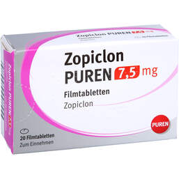 Abbildung: Zopiclon Puren 7,5 mg Filmtabletten 20 St, Filmtabletten PZN 15237222
