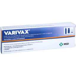 Abbildung: Varivax Pulver und Lösungsmittel z.Her.einer Injektionssuspension Fert.-S. 0.5 ml, Fertigspritzen PZN 15252836