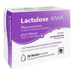 Abbildung: Lactulose AIWA Pflaumenaroma 10 g/15 ml Lösung zum Einnehmen 20X15 ml, Lösung zum Einnehmen PZN 15253557