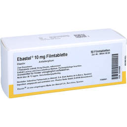 Abbildung: Ebastel 10 mg Filmtabletten 50 St, Filmtabletten PZN 15255668