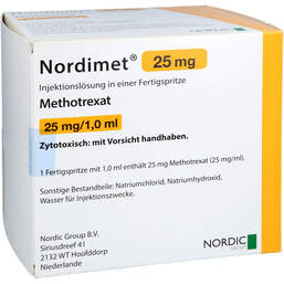 Abbildung: Nordimet 25 mg Injektionslösung in einer Fertigspritze 12 St, Fertigspritzen PZN 15265046