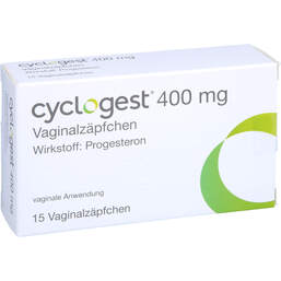 Abbildung: Cyclogest 400 mg Vaginalzäpfchen 15 St, Vaginalsuppositorien PZN 15265342