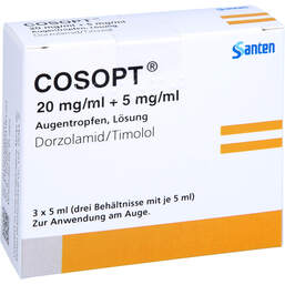 Abbildung: Cosopt 20 mg / ml + 5 mg / ml Augentropfen 3X5 ml, Augentropfen PZN 15266324