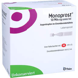 Abbildung: Monoprost 50 Mikrogramm / ml Augentropfenin Einzeldosen 90X0.2 ml, Einzeldosispipetten PZN 15266442