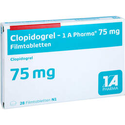 Abbildung: Clopidogrel-1A Pharma 75 mg Filmtabletten 28 St, Filmtabletten PZN 15266608