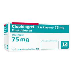 Abbildung: Clopidogrel-1A Pharma 75 mg Filmtabletten 100 St, Filmtabletten PZN 15266643
