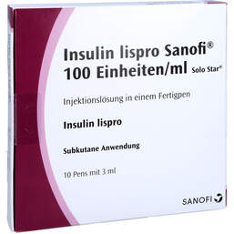 Abbildung: Insulin Lispro Sanofi 100 E / ml Injektionslösung Durchstechflasche 10X3 ml, Injektionslösung PZN 15293002