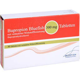 Abbildung: Bupropion Bluefish 300 mg Tabletten mit veränd.Wst.-Frs. 30 St, Tablette mit veränderter Wirkstofffreisetzung PZN 15293717