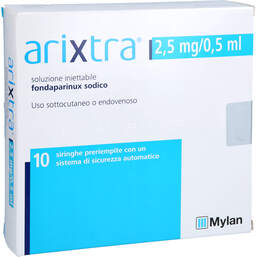 Abbildung: Arixtra 2,5 mg / 0,5 ml Injektionslösung in einer Fertigspritze 10X0.5 ml, Injektionslösung PZN 15294303