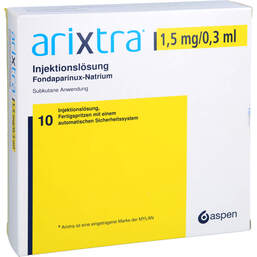 Abbildung: Arixtra 1,5 mg / 0,3 ml Injektionslösung in einer Fertigspritze 10X0.3 ml, Injektionslösung PZN 15298525