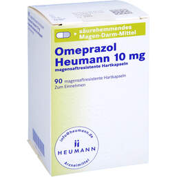 Abbildung: Omeprazol Heumann 10 mg magensaftresistent Hartkapseln 90 St, Magensaftresistente Hartkapseln PZN 15303717