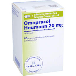 Abbildung: Omeprazol Heumann 20 mg magensaftresistent Hartkapseln 90 St, Magensaftresistente Hartkapseln PZN 15303723