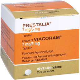 Abbildung: Viacoram 7 mg / 5 mg Tabletten 90 St, Tabletten PZN 15378307