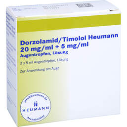 Abbildung: Dorzolamid / Timolol Heumann 20 mg / ml + 5 mg / ml Atr 3X5 ml, Augentropfen PZN 15393442