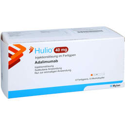 Abbildung: Hulio 40 mg / 0,8 ml Injektionslösung im Fertigpen 6 St, Injektionslösung PZN 15395659