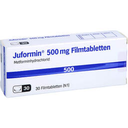 Abbildung: Juformin 500 mg Filmtabletten 30 St, Filmtabletten PZN 15398310