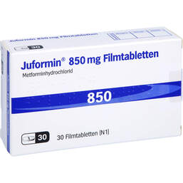 Abbildung: Juformin 850 mg Filmtabletten 30 St, Filmtabletten PZN 15398327