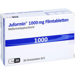 Abbildung: Juformin 1.000 mg Filmtabletten 30 St, Filmtabletten PZN 15398333