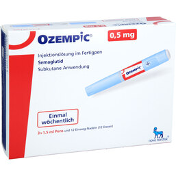 Abbildung: Ozempic 0,5 mg Injektionslösung in einem Fertigpen 3 St, Injektionslösung PZN 15398540