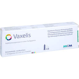 Abbildung: Vaxelis Injektionssuspension in einer Fertigspritze 1X0.5 ml, Injektionssuspension PZN 15398681