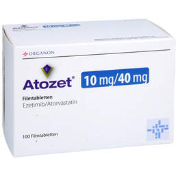 Abbildung: Atozet 10 mg / 40 mg Filmtabletten 100 St, Filmtabletten PZN 15408161