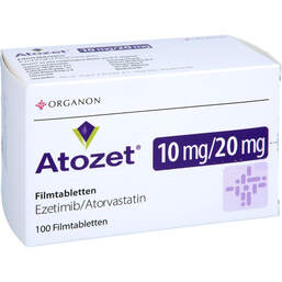 Abbildung: Atozet 10 mg / 20 mg Filmtabletten 100 St, Filmtabletten PZN 15424220
