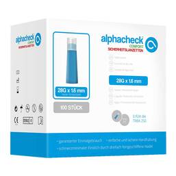 Abbildung: Alphacheck comfort Sicherheitslanzett.28 G 1,6 mm 100 St, Lanzetten PZN 15424616