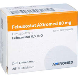 Abbildung: Febuxostat Axiromed 80 mg Filmtabletten 28 St, Filmtabletten PZN 15425030