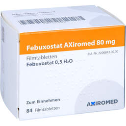 Abbildung: Febuxostat Axiromed 80 mg Filmtabletten 84 St, Filmtabletten PZN 15425053